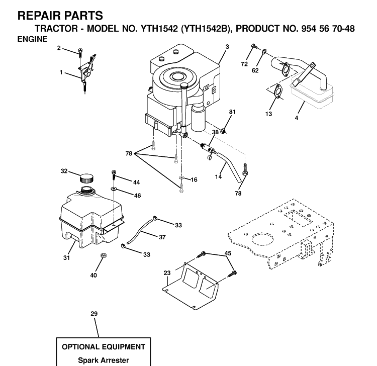 Engine Diagram and Parts List for YTH1542 (954567048)(2001-01) Husqvarna Lawn Tractor