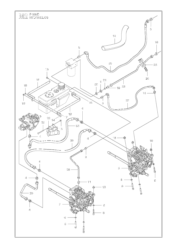 Hydraulics Diagram and Parts List for P520D (967019501)(20120100001-20143999999) Husqvarna Lawn Mower