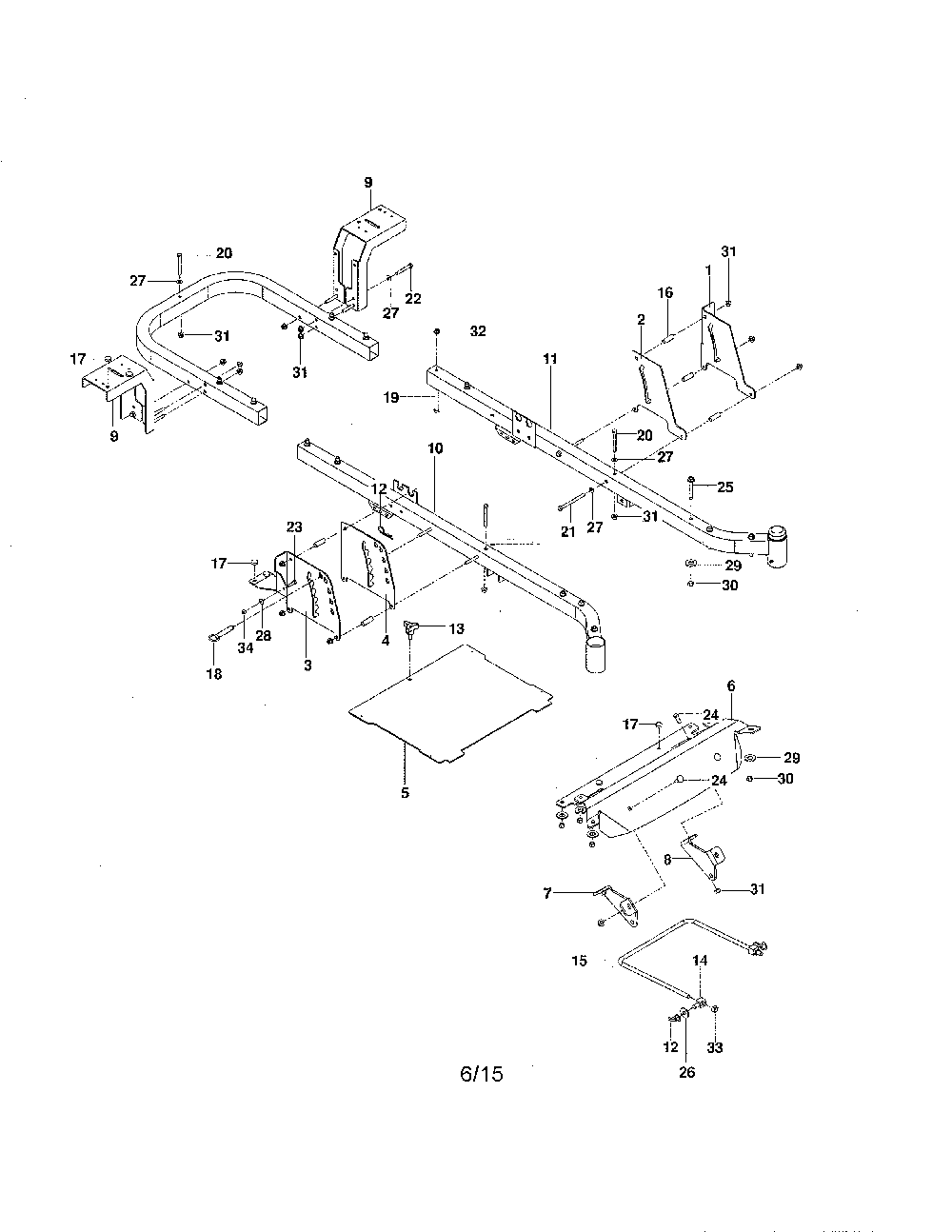 Frame Diagram and Parts List for 966659301  Husqvarna Lawn Mower