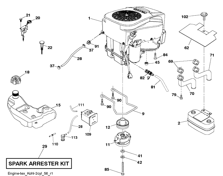 Engine Diagram and Parts List for LGT2654 (96045005000)(2013-09) Husqvarna Lawn Tractor