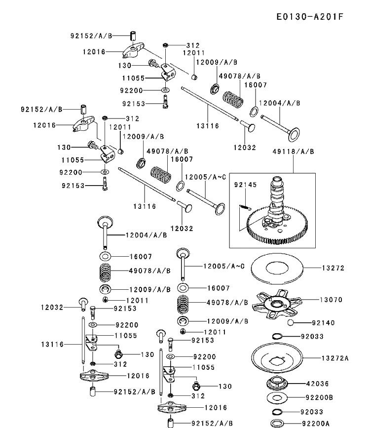 Valve And Camshaft Diagram and Parts List for FX801V-ES00 2017-09 Husqvarna Engine