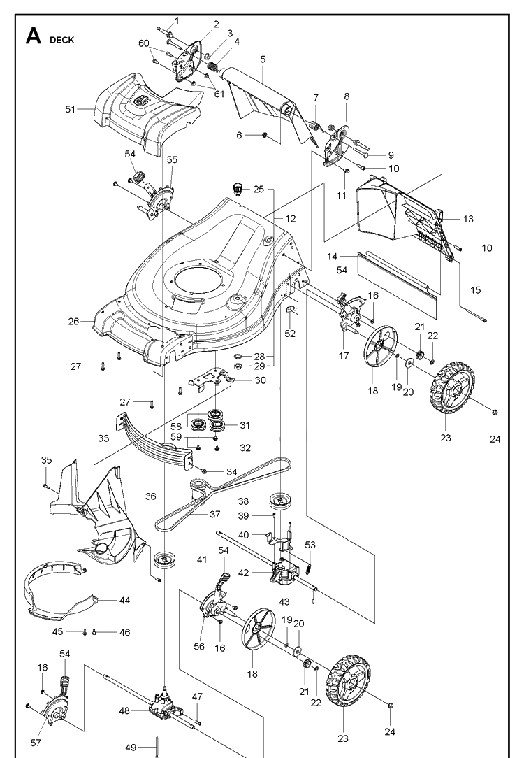 Mower Deck / Cutting Deck Diagram and Parts List for L221A 96799300100 Husqvarna Lawn Mower