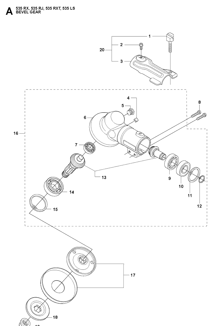 Bevel Gear Diagram and Parts List for 535RJ  Husqvarna Brush Cutter