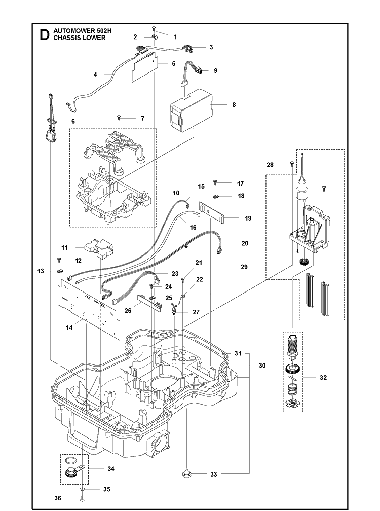 Chassis Lower Diagram and Parts List for 502H 2021-01 Husqvarna Lawn Mower