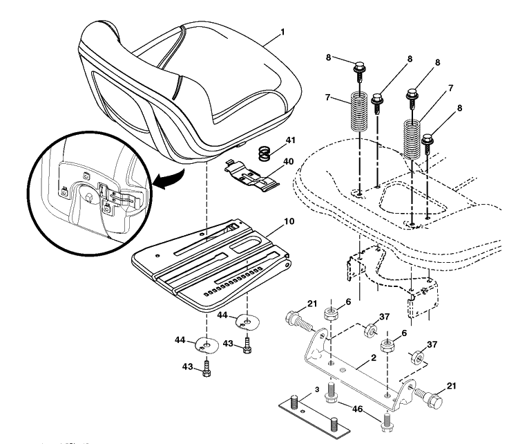 Seat Diagram and Parts List for YT42DXLS  Husqvarna Lawn Tractor