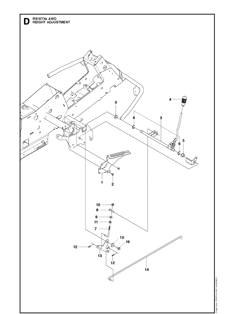 Height Adjustment Diagram and Parts List for R316TXSAWD (966757801)(2012) Husqvarna Lawn Mower
