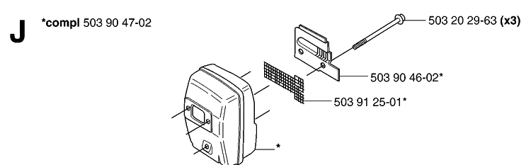 Muffler Diagram and Parts List for 235RII  Husqvarna Brush Cutter