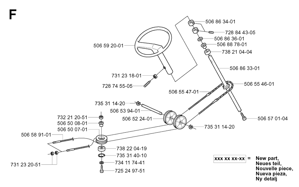 Steering Diagram and Parts List for R13 (953950401)(2004-01) Husqvarna Lawn Tractor