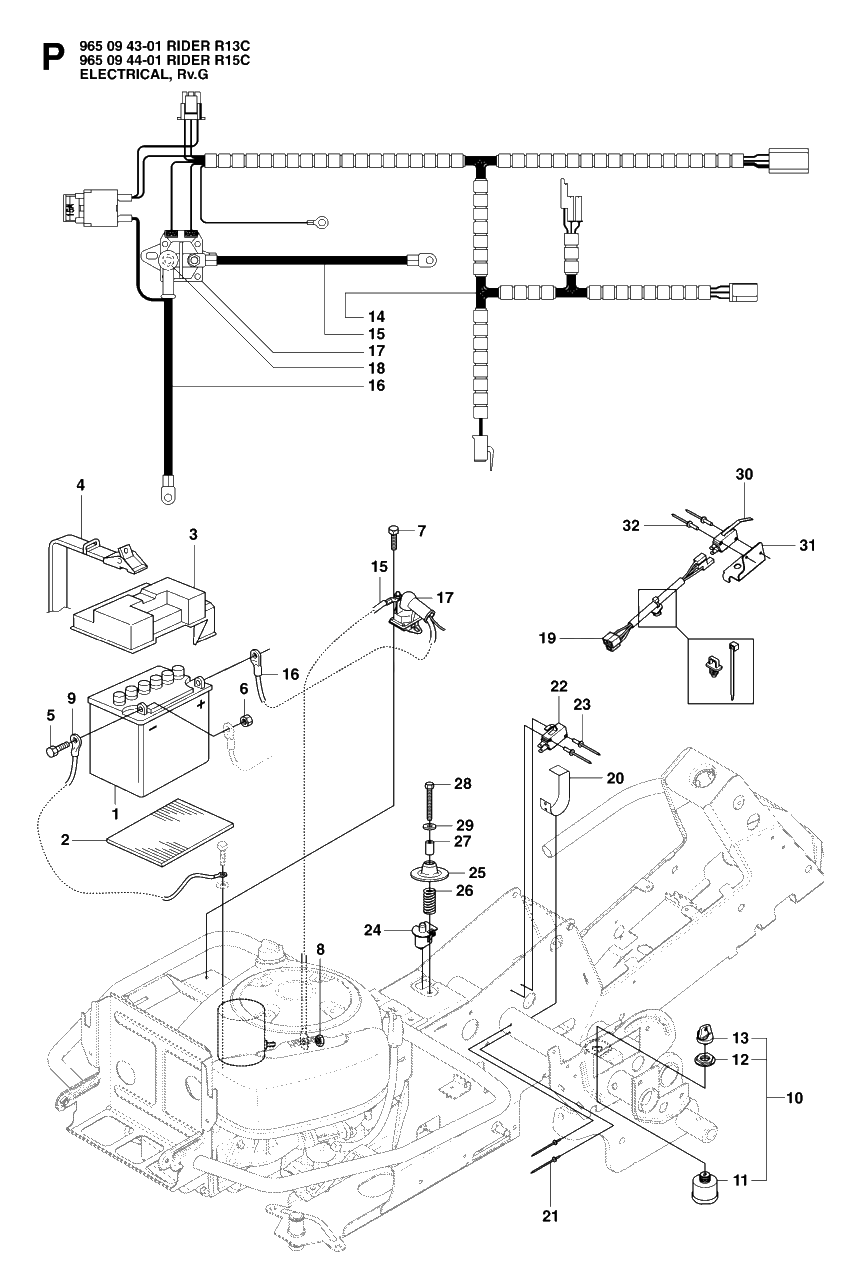 Electrical Diagram and Parts List for R15C (965094401)(2007-01) Husqvarna Lawn Tractor