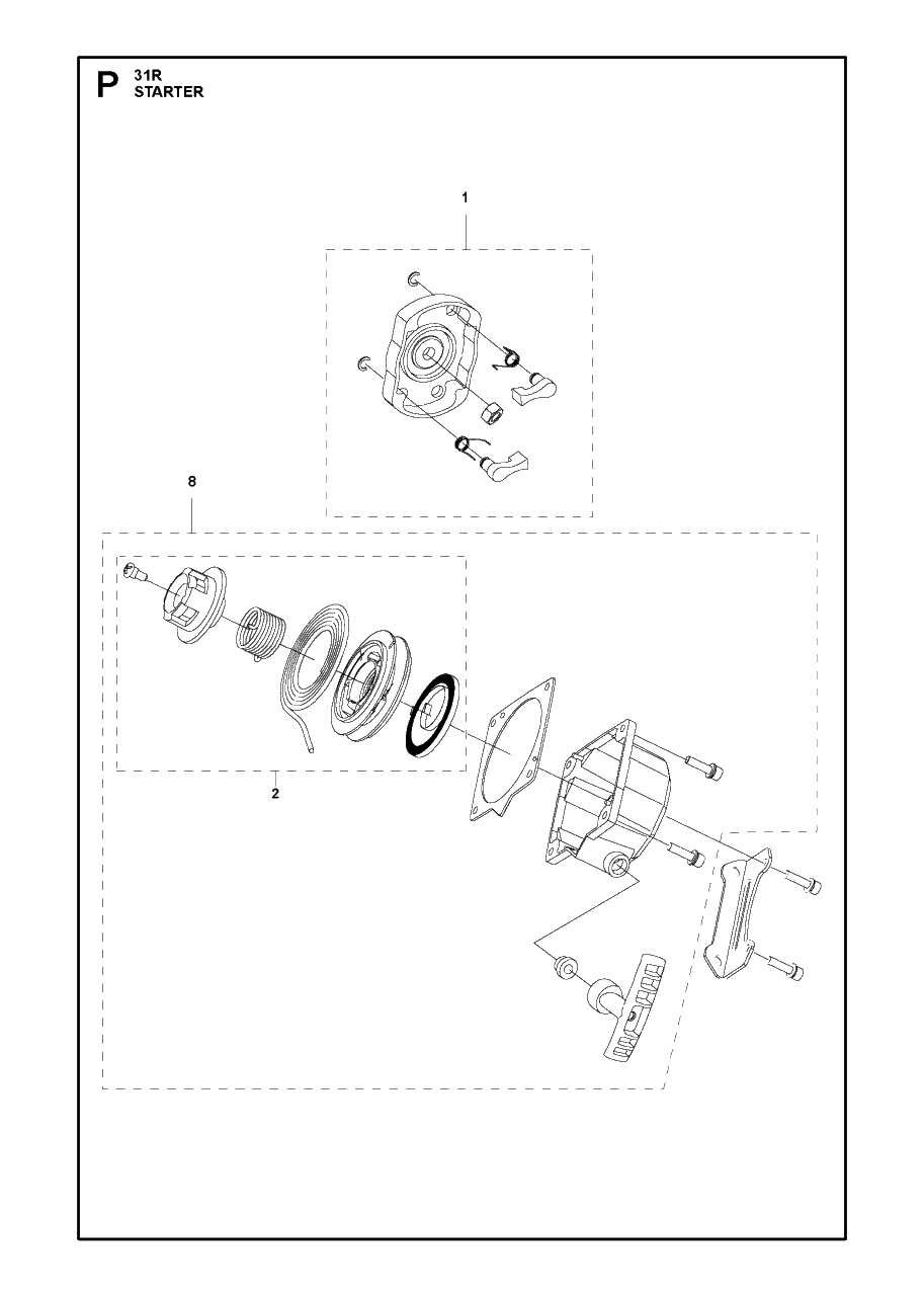 Starter Diagram and Parts List for 131RB 20181300001 & Above Husqvarna Brush Cutter