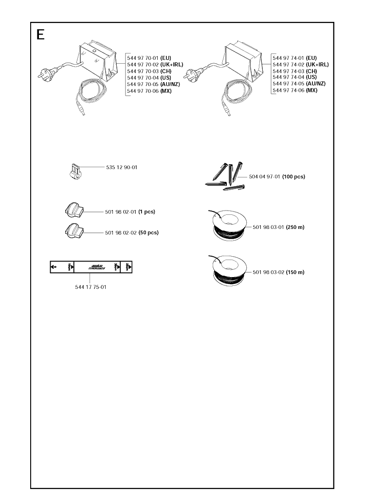 Installation Accessories Diagram and Parts List for 210C  Husqvarna Lawn Mower