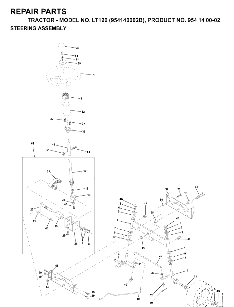 Steering Diagram and Parts List for LT120 (954140002B)(1997-01) Husqvarna Lawn Tractor