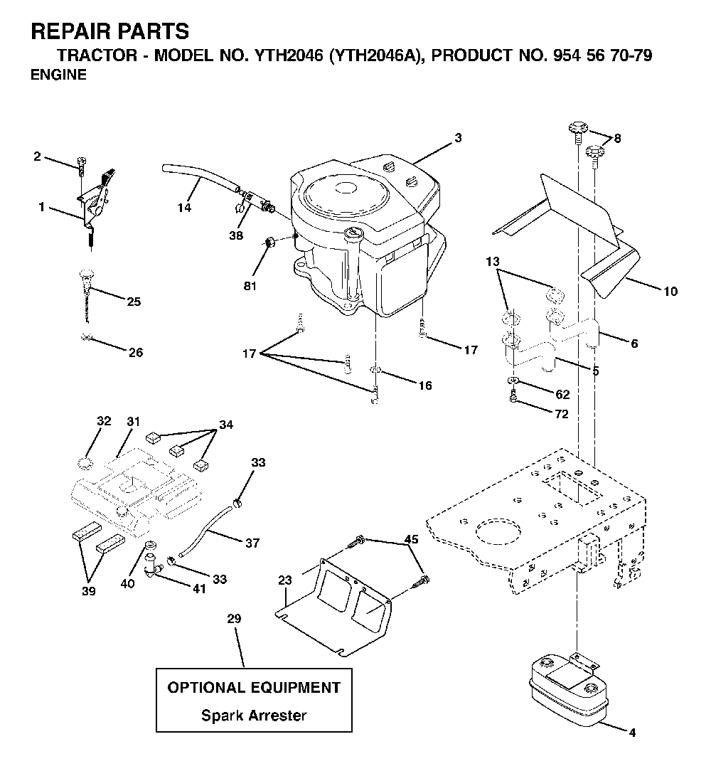 Engine Diagram and Parts List for YTH2046A (954567079)(2000-11) Husqvarna Lawn Tractor