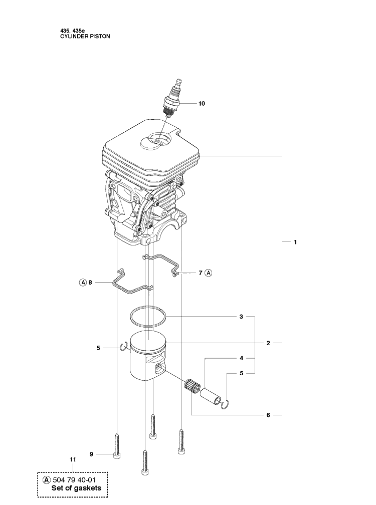 Cylinder Piston 2 Diagram and Parts List for 435 20102300001-20111800000 Husqvarna Chainsaw