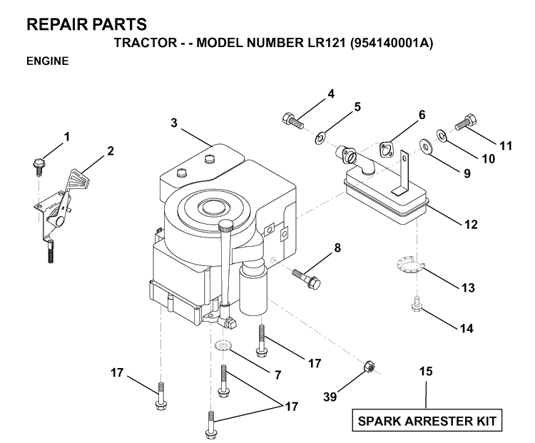 Engine Diagram and Parts List for LR121 (954140001A)(1997-01) Husqvarna Lawn Tractor