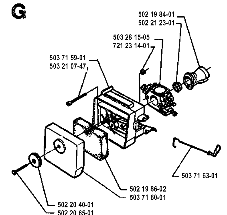 Carburetor And Air Filter Diagram and Parts List for 225LD 19942300001-19951000000 Husqvarna Edger
