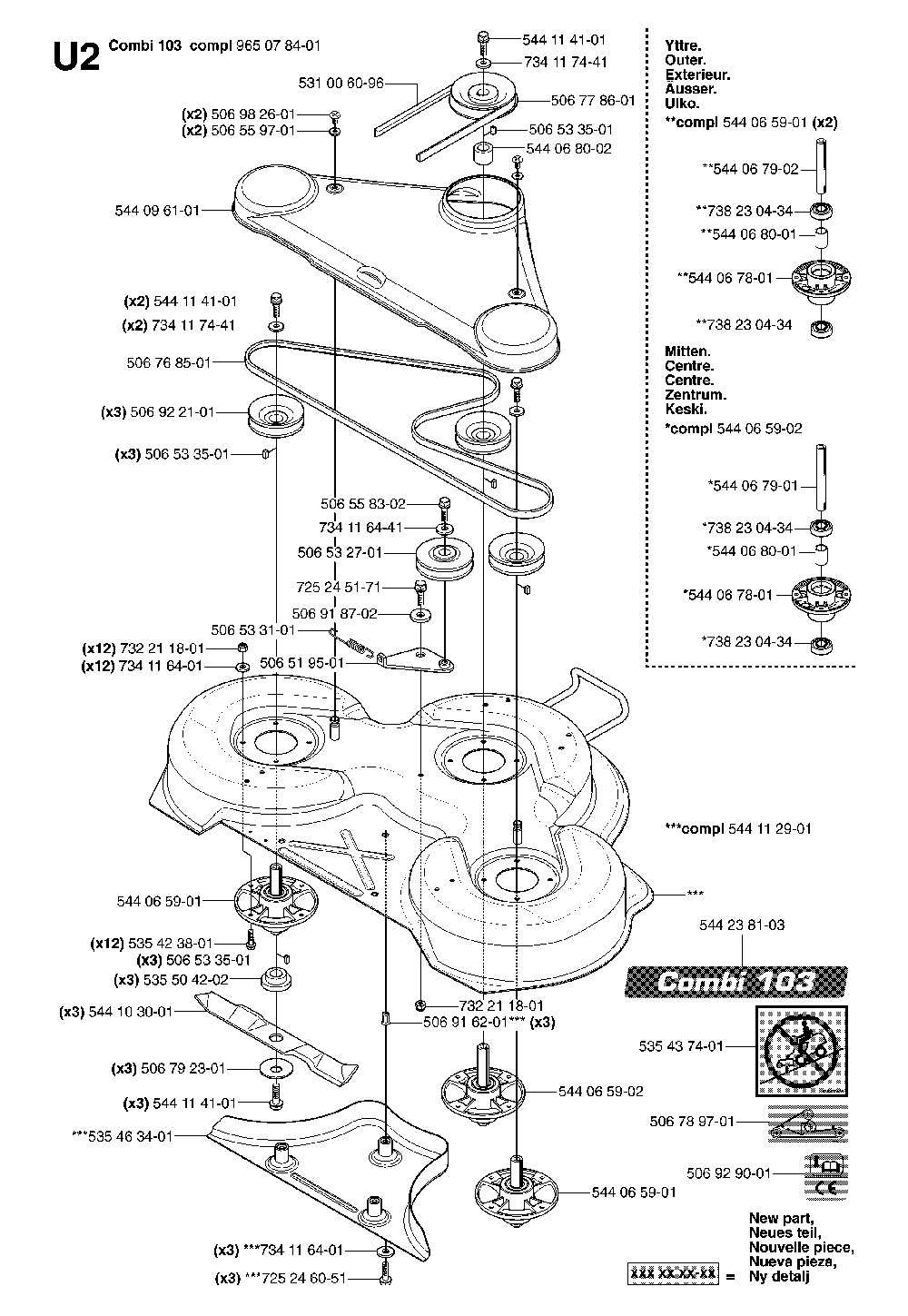 103cm Cutting Deck Diagram and Parts List for RIDERPRO18AWD (965095001)(2007-03) Husqvarna Lawn Tractor