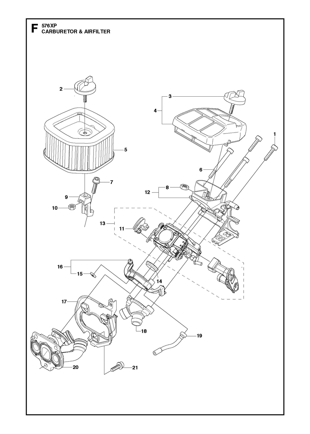 Carburetor And Air Filter Diagram and Parts List for 576XP-576XPG 576 XP W - 576 XP GW Husqvarna Chainsaw