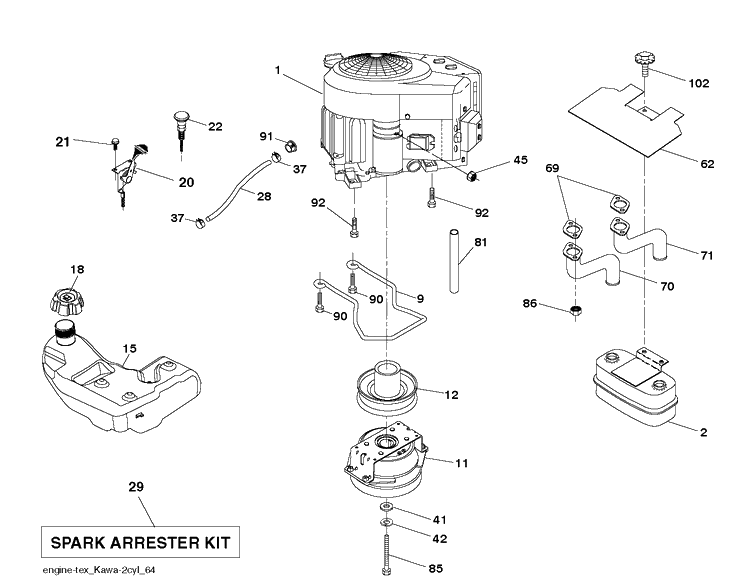 Engine Diagram and Parts List for TS242 (96041041400)(2017-09) Husqvarna Lawn Tractor