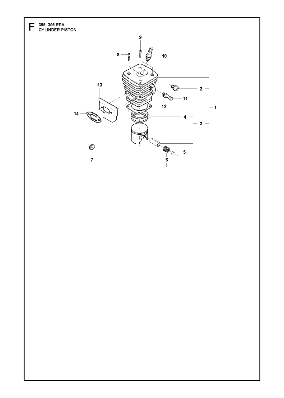 Cylinder Piston Diagram and Parts List for 395XP-XPG (EPA)(20163900001 - 20193499999) Husqvarna Chainsaw