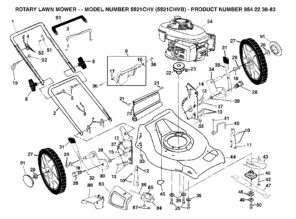 Repair Parts Diagram and Parts List for 5521CHVB (954223883)(2004-07) Husqvarna Lawn Mower