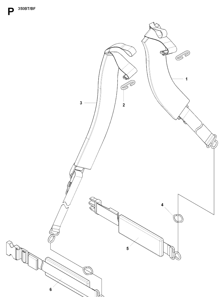 Harness Diagram and Parts List for 350BT  Husqvarna Leaf Blower / Vacuum
