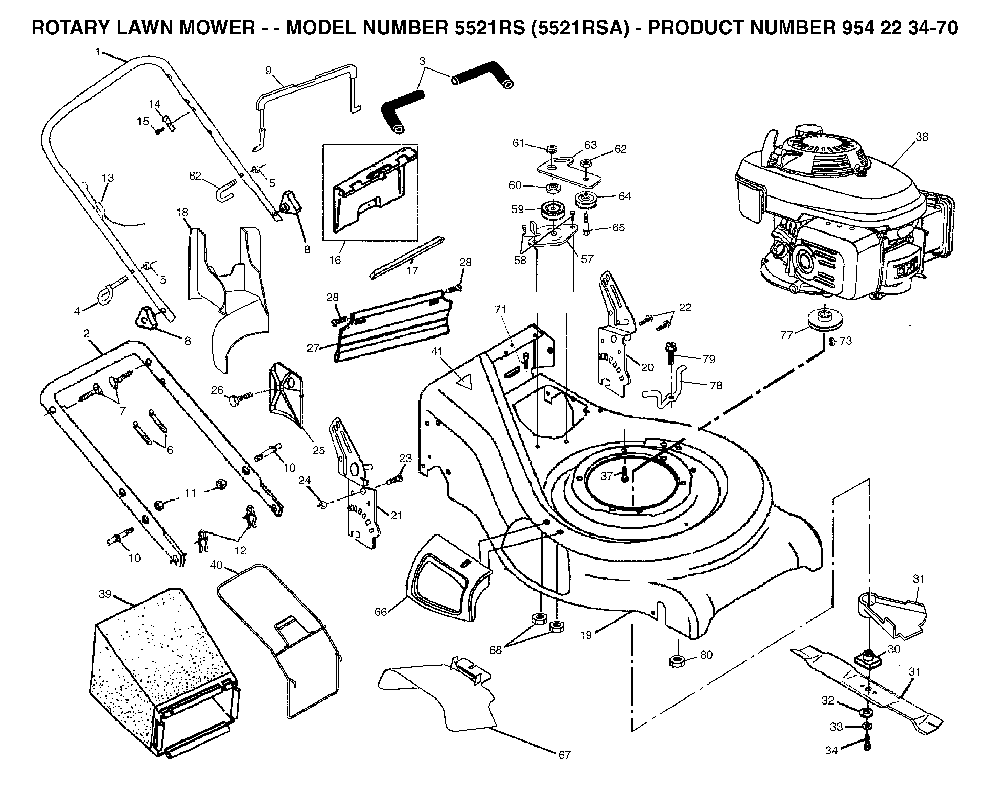 Repair Parts Diagram and Parts List for 5521RSA (954223470, 532180868)(2003-09) Husqvarna Lawn Mower