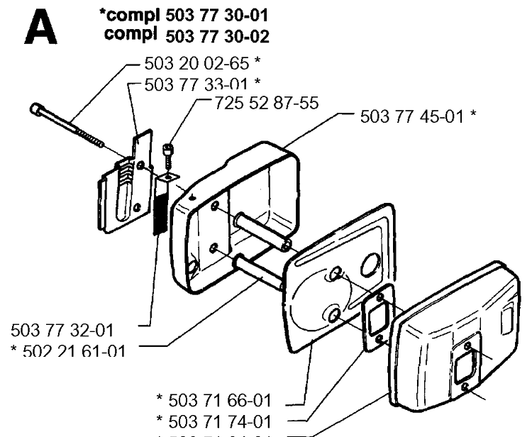 Muffler Diagram and Parts List for 225H75 19960500001-19970500000 Husqvarna Hedge Trimmer