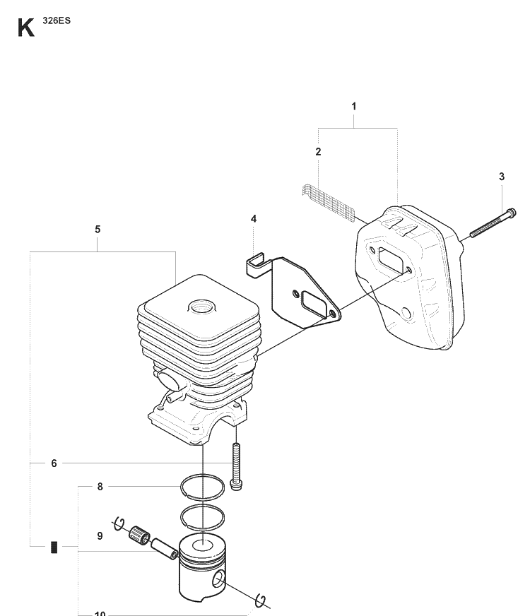 Cylinder Piston Diagram and Parts List for 326ES  Husqvarna Edger