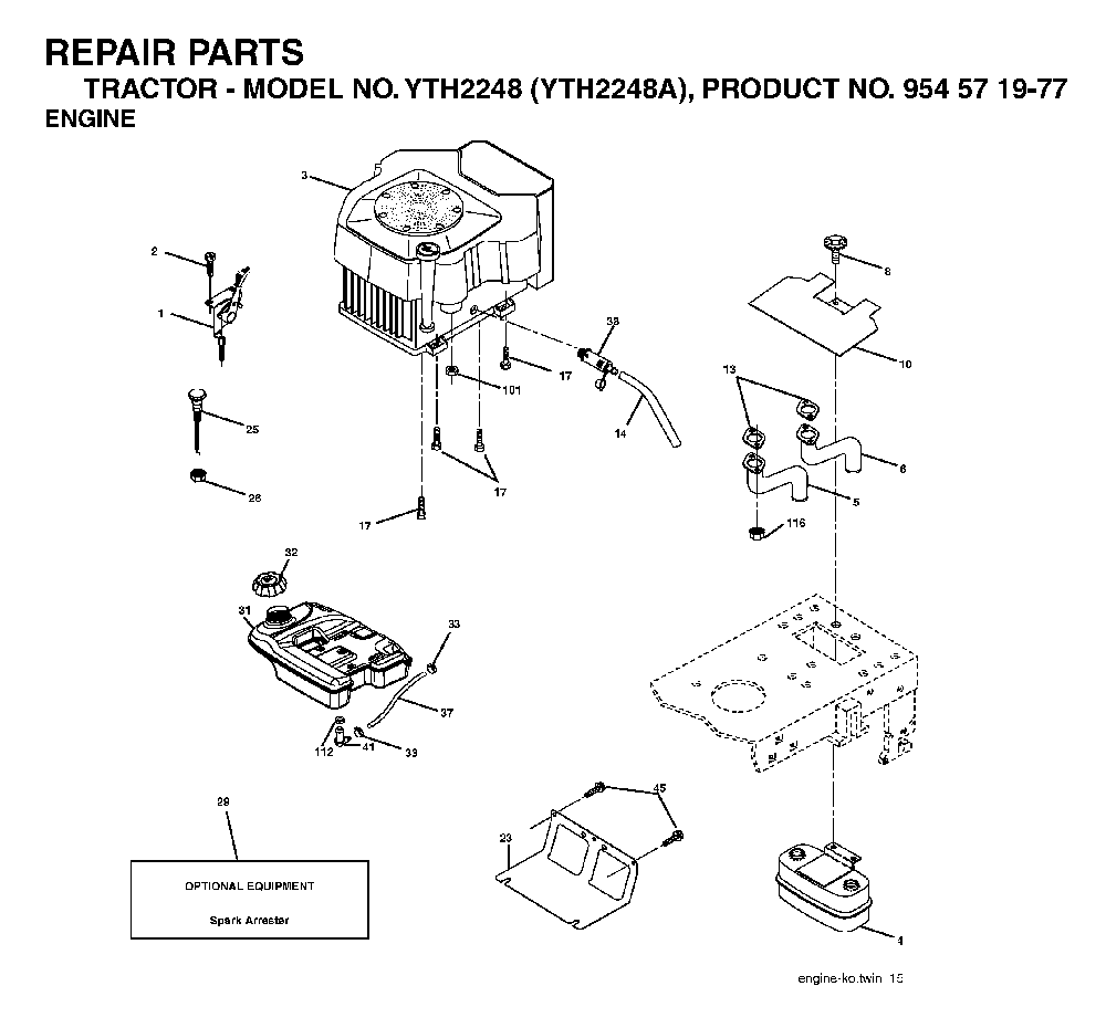 Engine Diagram and Parts List for YTH2248A (954571977)(2004-06) Husqvarna Lawn Tractor