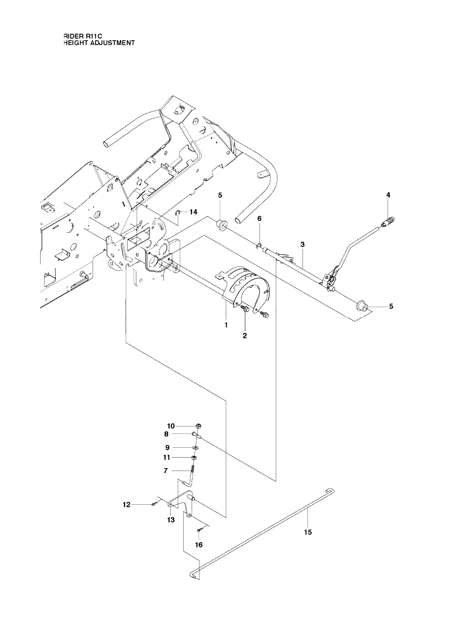 Height Adjustment Diagram and Parts List for R11C (965094201)(2010-07) Husqvarna Lawn Tractor