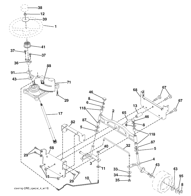 Steering Diagram and Parts List for CTH150 (96061018103)(2008-09) Husqvarna Lawn Tractor