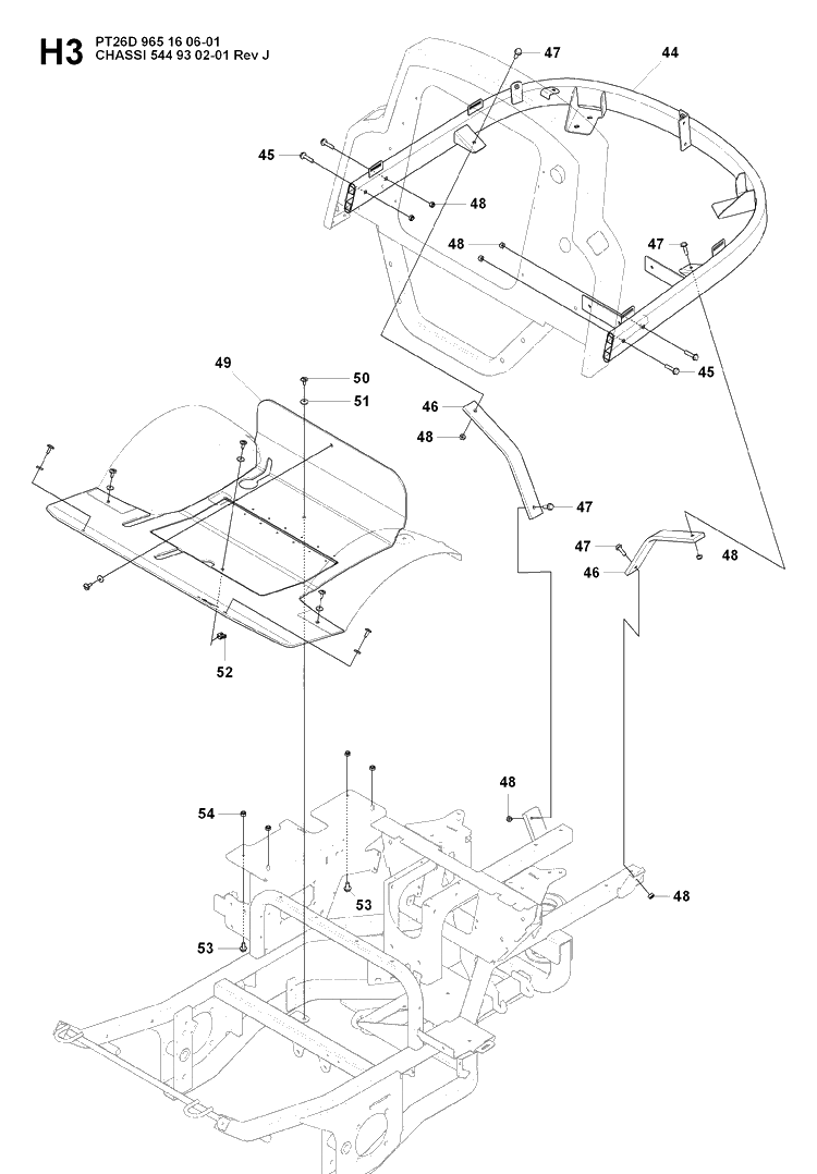 Chassis Upper 3 Diagram and Parts List for PT26D (965160601)(2008-03) Husqvarna Lawn Mower