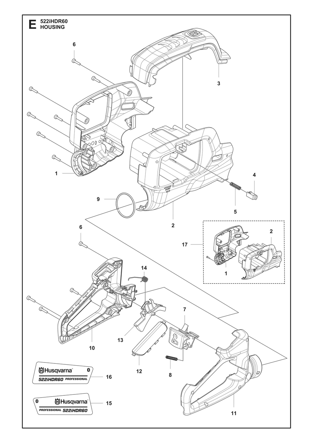 Housing Diagram and Parts List for 522IHDR60  Husqvarna Trimmer