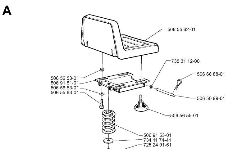 Seat Diagram and Parts List for RIDER970HST 1998-03 Husqvarna Lawn Mower