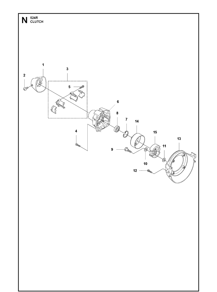Clutch Diagram and Parts List for 524R 2020-11 Husqvarna Brush Cutter