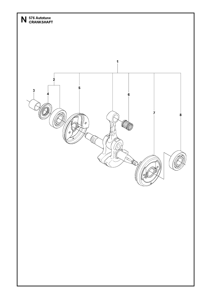 Crankshaft Diagram and Parts List for 576XP 20130900001-Current Husqvarna Chainsaw