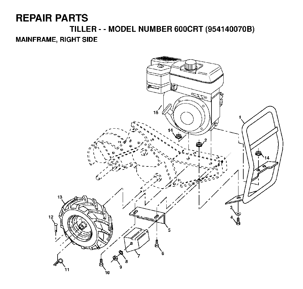 Mainframe, Right Side Diagram and Parts List for 600CRT (954140070B)(1999-04) Husqvarna Tiller