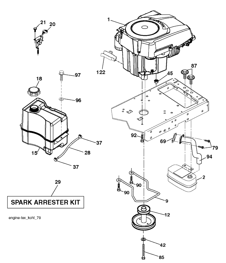 Engine Diagram and Parts List for YTA19K42 (96048006800)(2013-09) Husqvarna Lawn Tractor