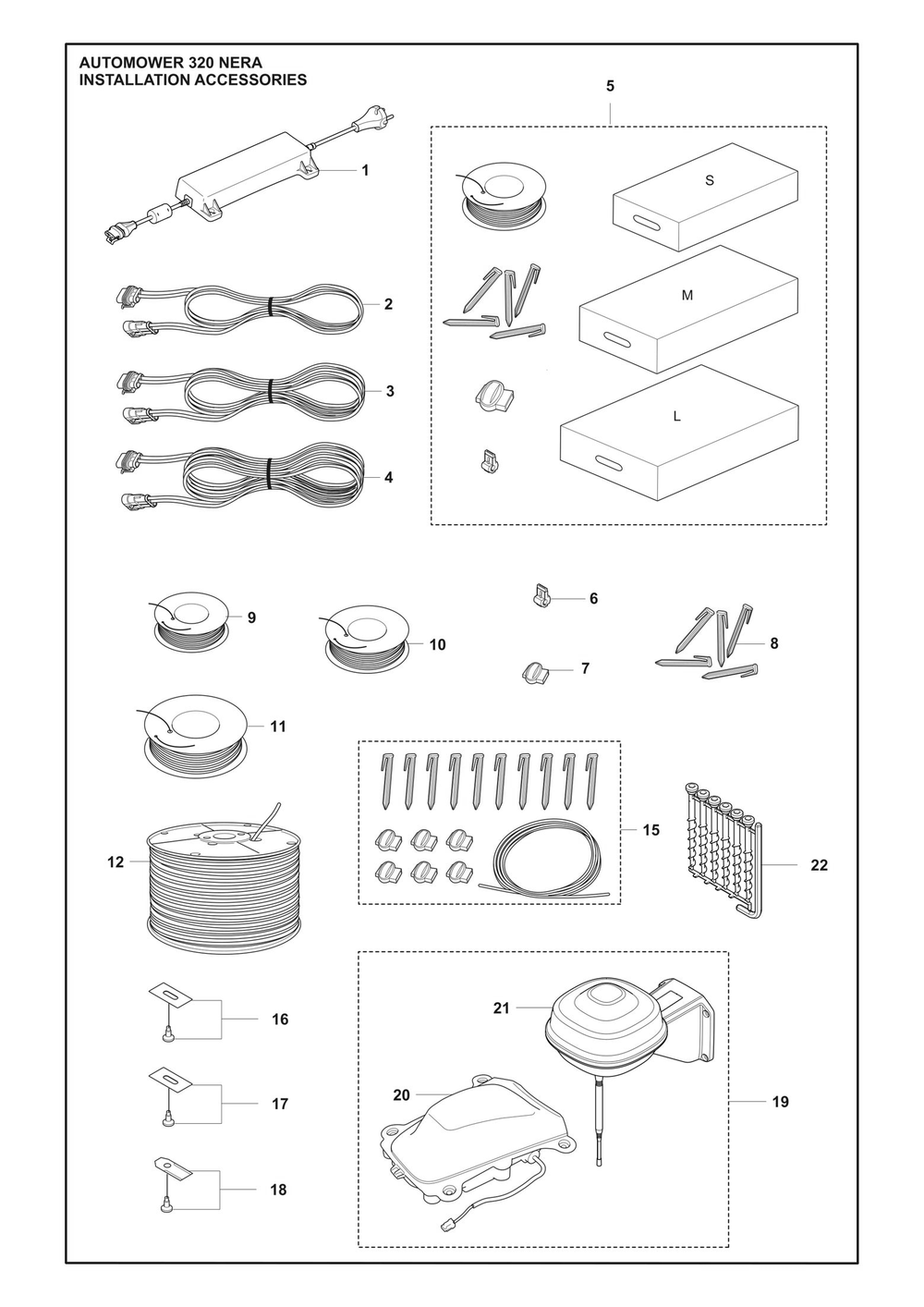 Installation Accessories Diagram and Parts List for 320NERA  Husqvarna Lawn Mower