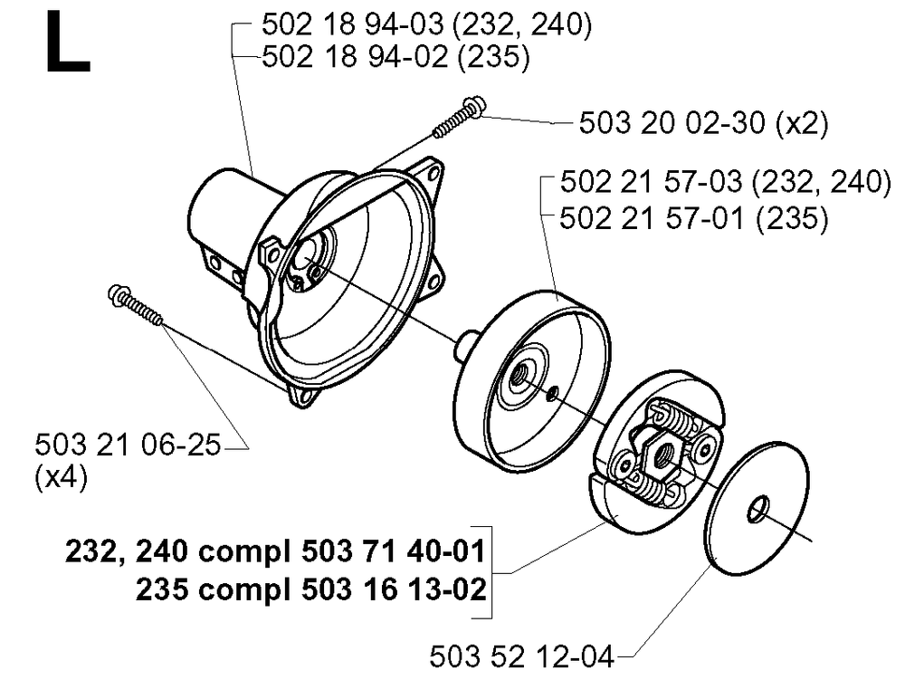 Clutch Diagram and Parts List for 232RD 20001400001 & Above Husqvarna Trimmer
