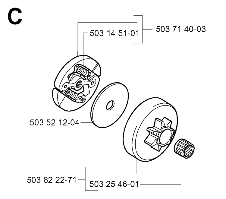 Clutch Diagram and Parts List for 335XPT 20011800001-Current Husqvarna Chainsaw