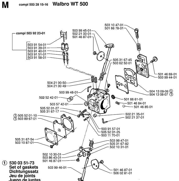 Carburetor Details Diagram and Parts List for 225H75 19980900001-20022200000 Husqvarna Hedge Trimmer