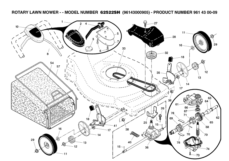 Repair Parts Diagram and Parts List for 6522SH (96143000905)(2007-03) Husqvarna Lawn Mower