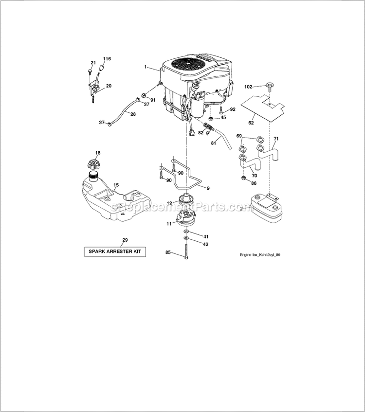 Engine A Diagram and Parts List for TS148XK  Husqvarna Lawn Tractor