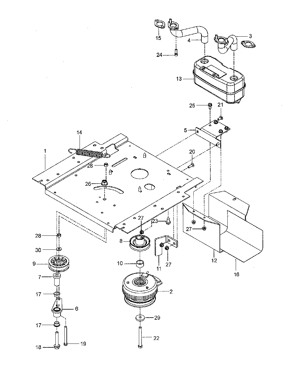 Engine mounting/guards/muffler Diagram and Parts List for 967271501-00  Husqvarna Lawn Mower