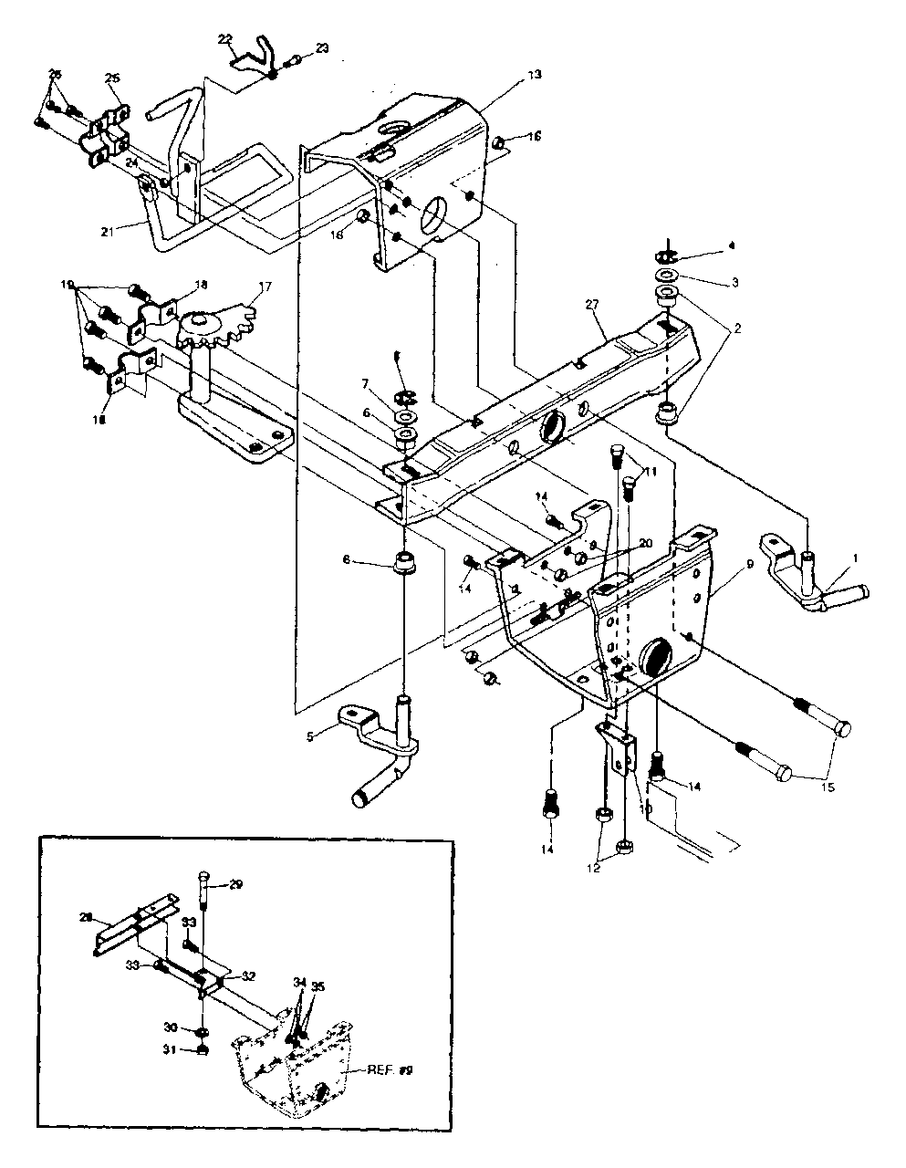 Pre-Paint Front Axle Assembly Diagram and Parts List for R800 1993-04 Husqvarna Lawn Tractor
