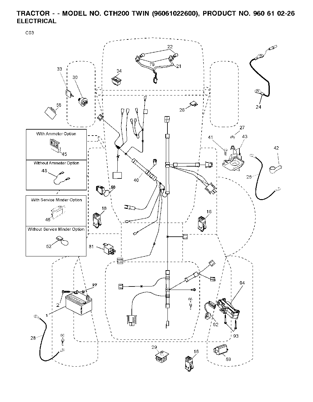 Electrical Diagram and Parts List for CTH200TWIN (96061022600)(2007-10) Husqvarna Lawn Tractor