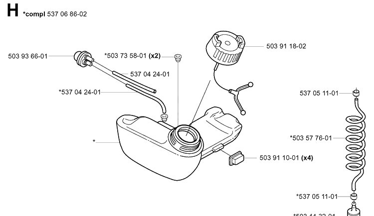 Fuel Tank Diagram and Parts List for 326HE4 (X-SERIES)(20013500001-20033100000) Husqvarna Hedge Trimmer