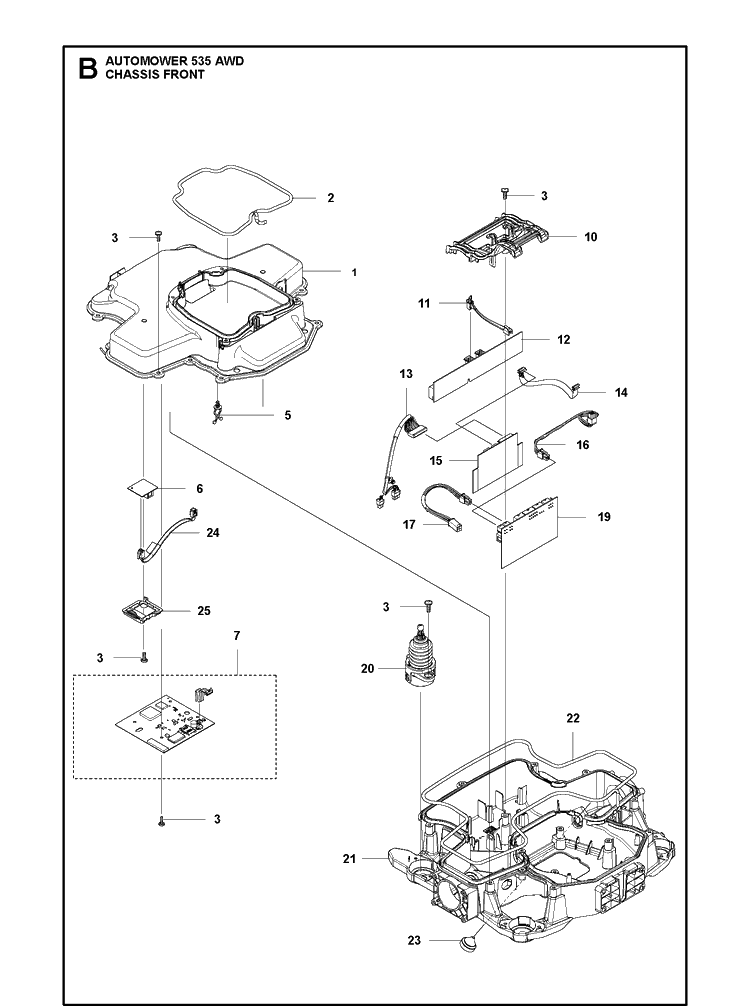 Chassis Diagram and Parts List for 535AWD 2019 Husqvarna Lawn Mower